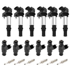 Set of 6 Fuel Injectors Ignition Coils Spark Plugs for Cadillac SRX (2004–2006)