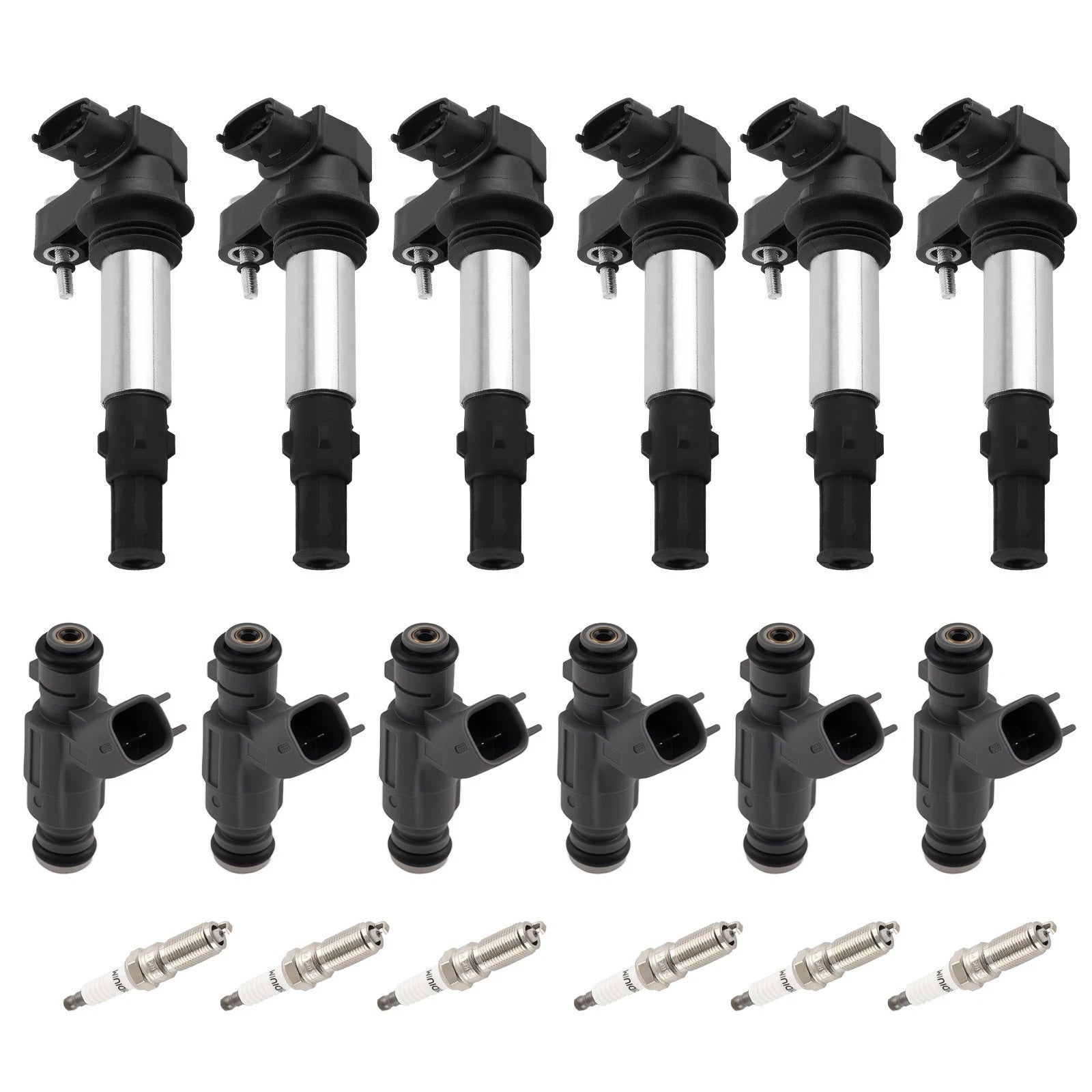 Set of 6 Fuel Injectors Ignition Coils Spark Plugs for Cadillac SRX (2004–2006)
