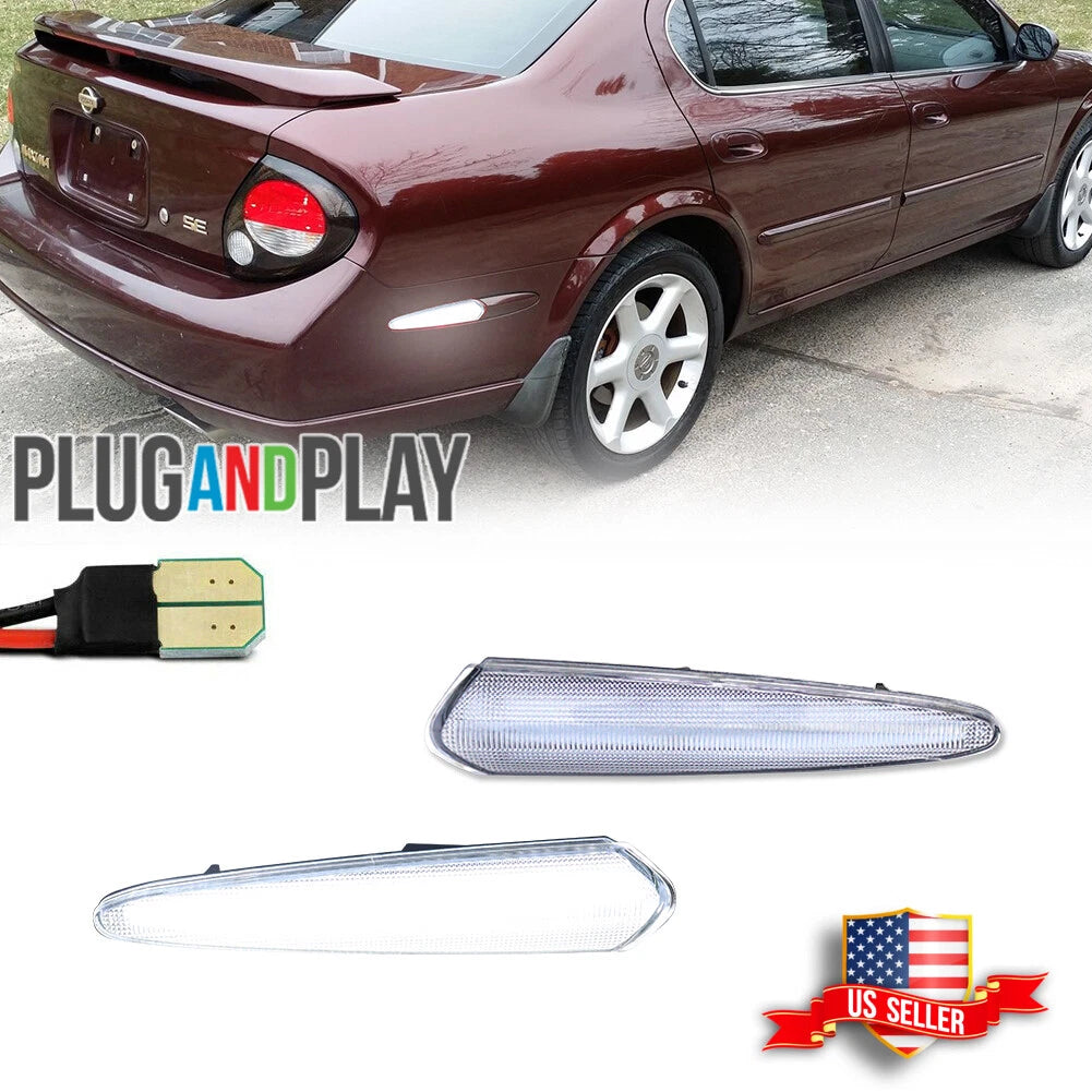 2X Clear White LED Rear Fender Side Marker Lights for Nissan Maxima (2000–2003)