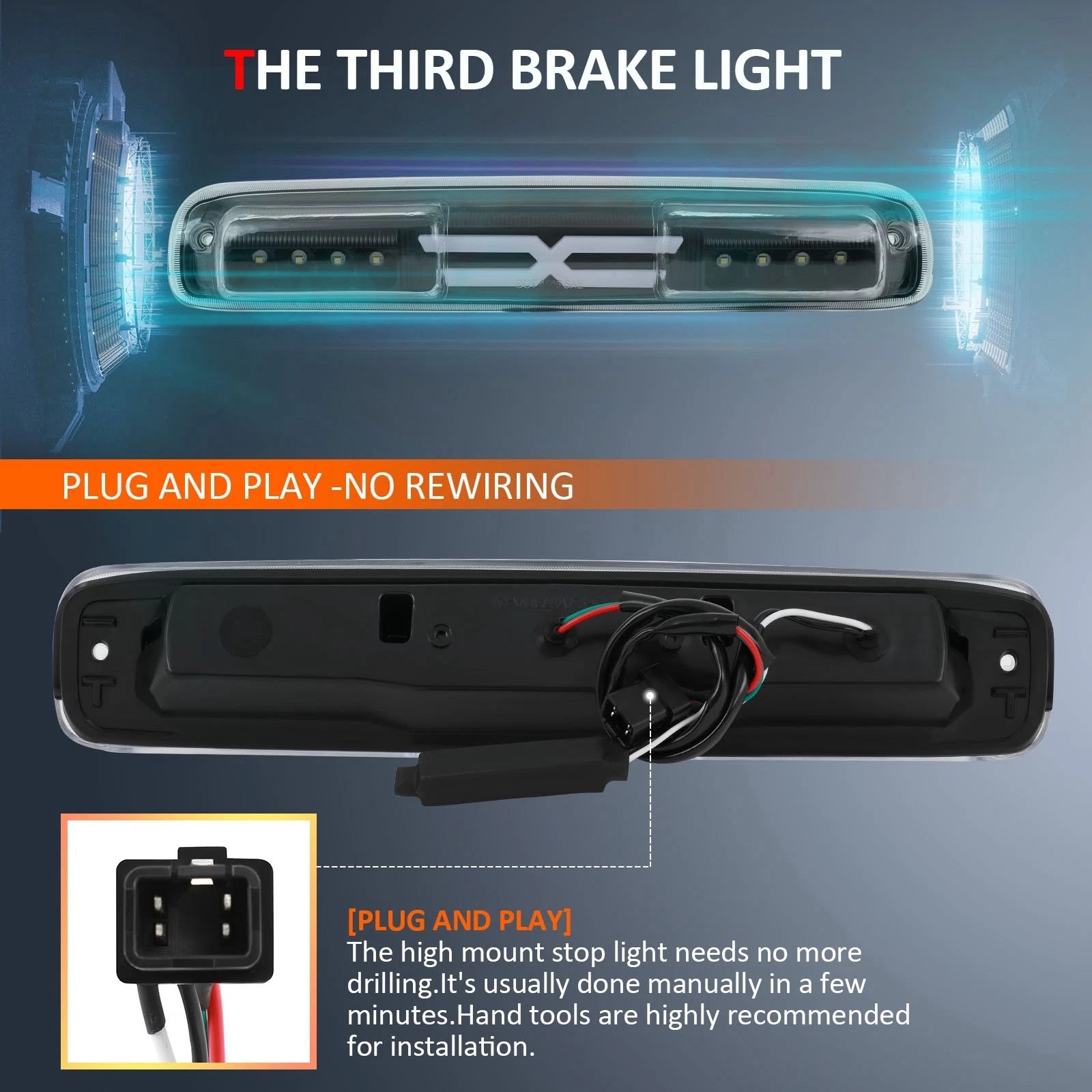 3rd Brake Light for Chevy Colorado GMC Sierra (1999–2007) Black Housing Clear Lens