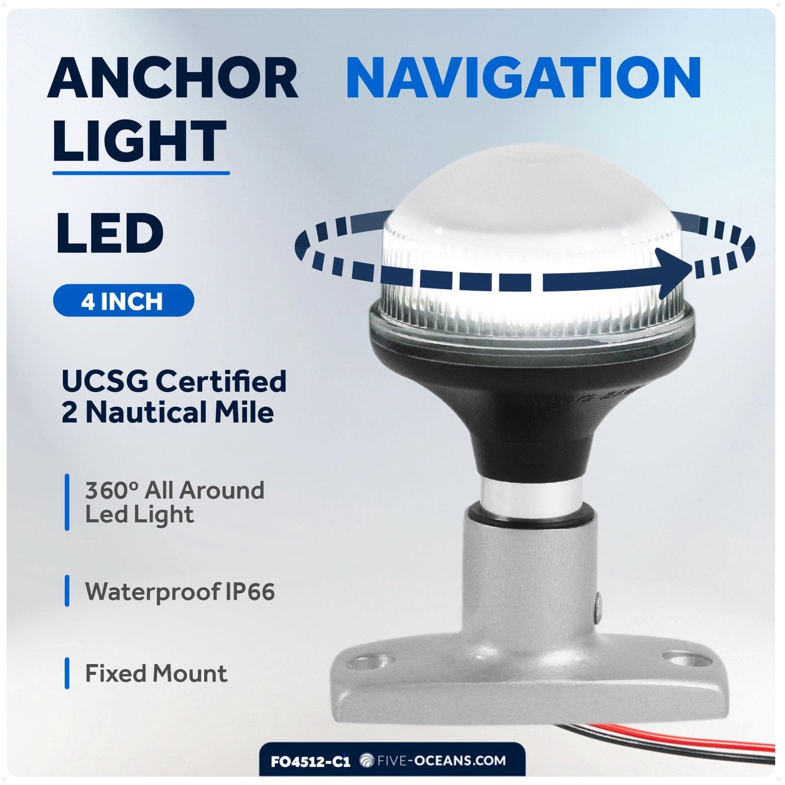 Bi-Color Bow SS LED Light for All Boats (360 Degree Navigation)