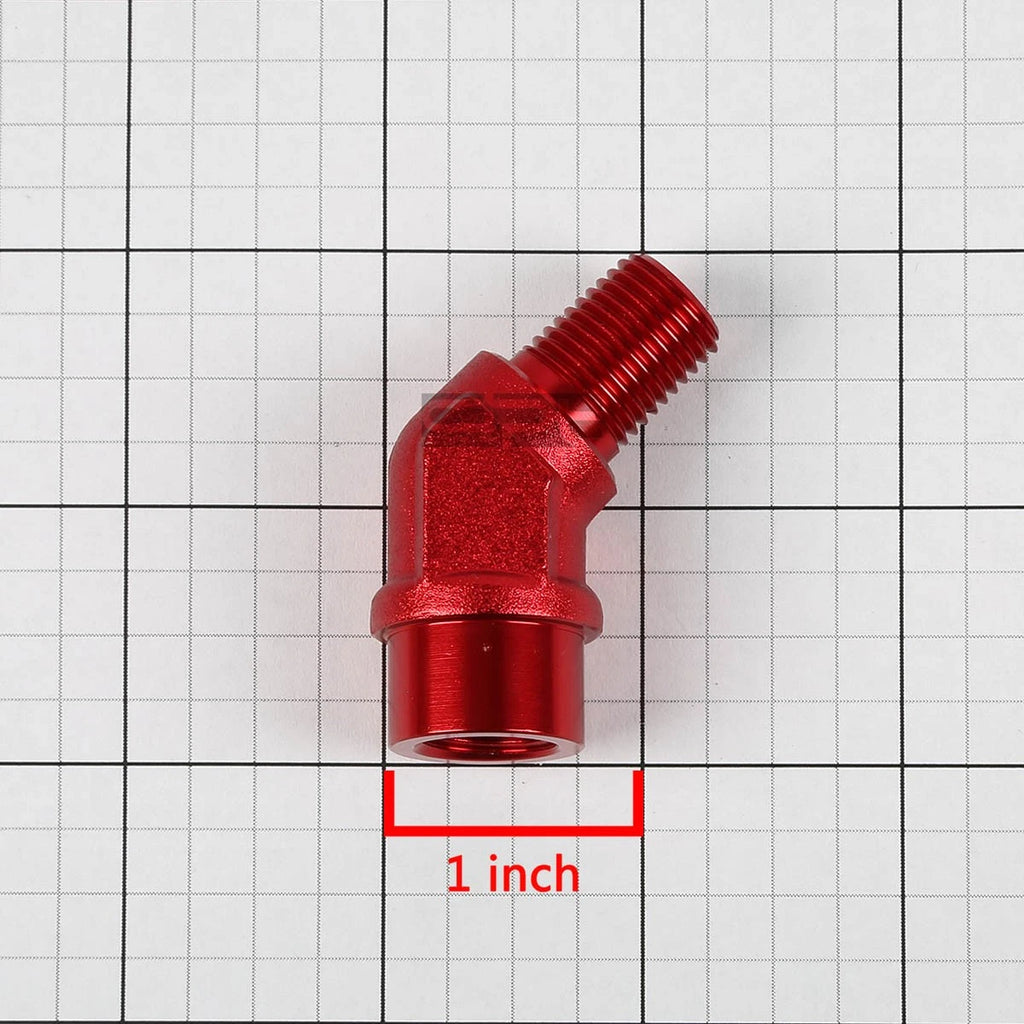 1/4" NPT Male 45 Degree to 1/4" Female Hose Fitting - Red Aluminum Finish