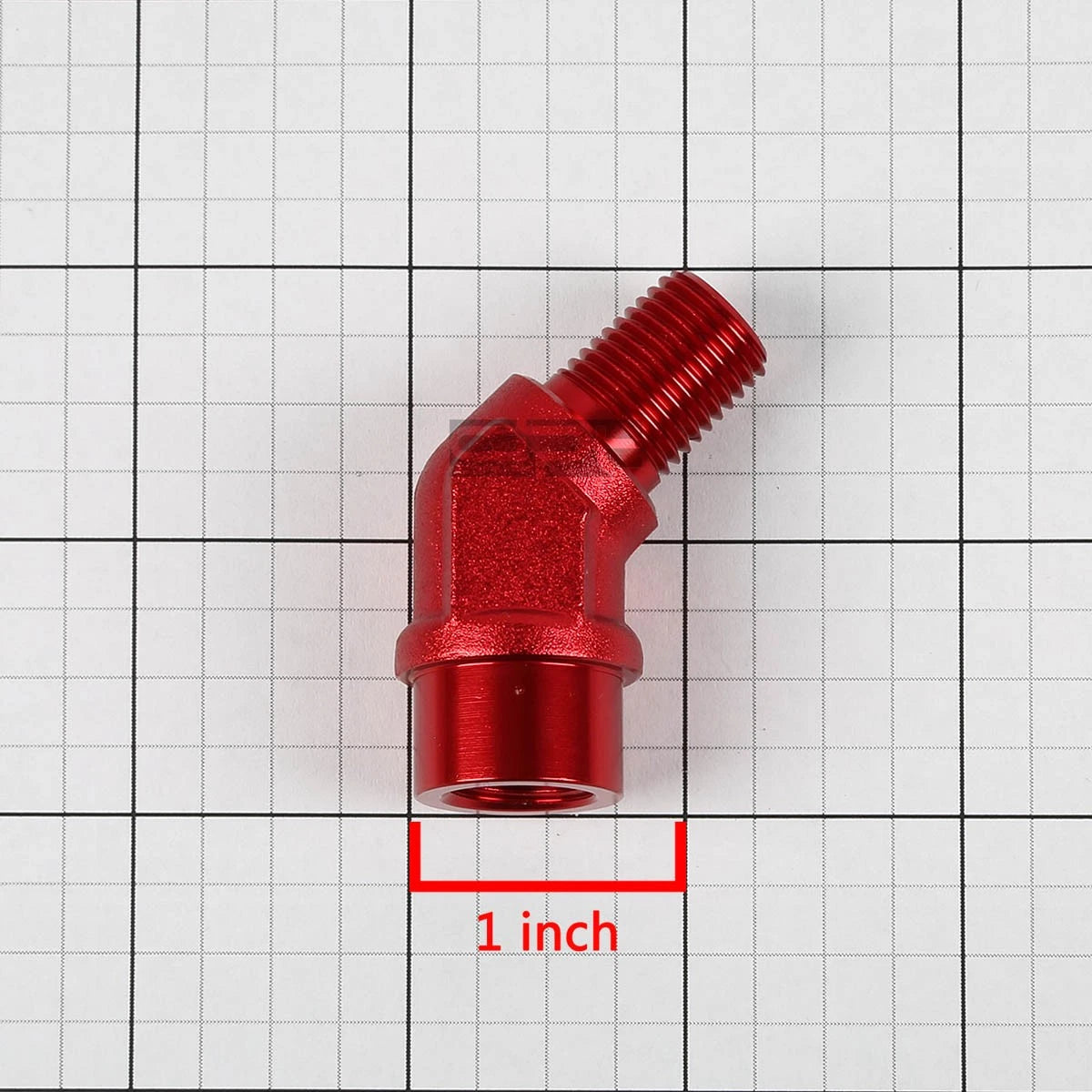 1/4" NPT Male 45 Degree to 1/4" Female Hose Fitting - Red Aluminum Finish
