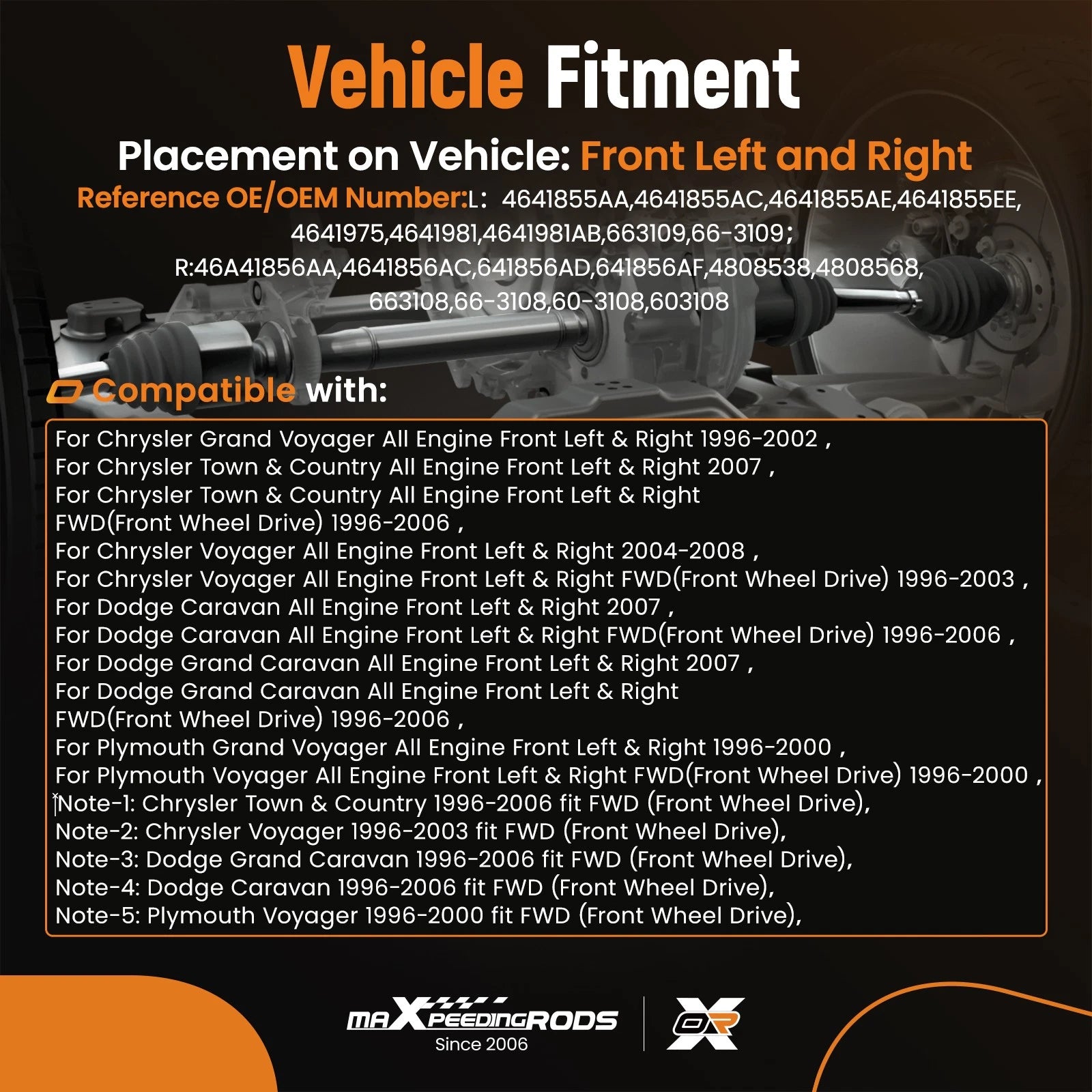 Front Pair CV Axle Joint Shaft for Dodge Grand Caravan, Town & Country (1996–2007)