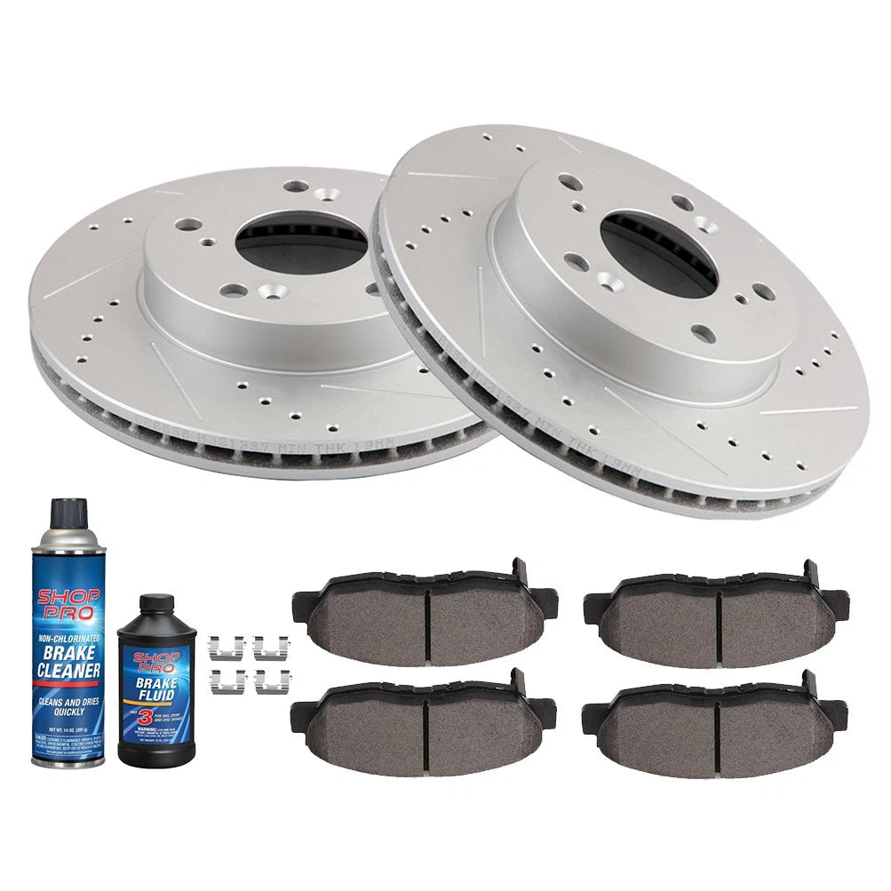 Set of 4 Front Drill Slot Brake Rotors and Ceramic Pads for Honda Civic Sedan