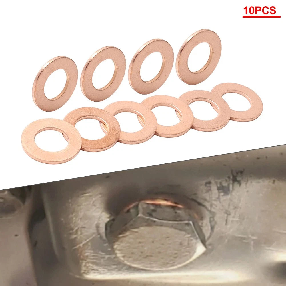 10x M12 Copper Oil Drain Plug Gasket Seal Ring for Universal Applications