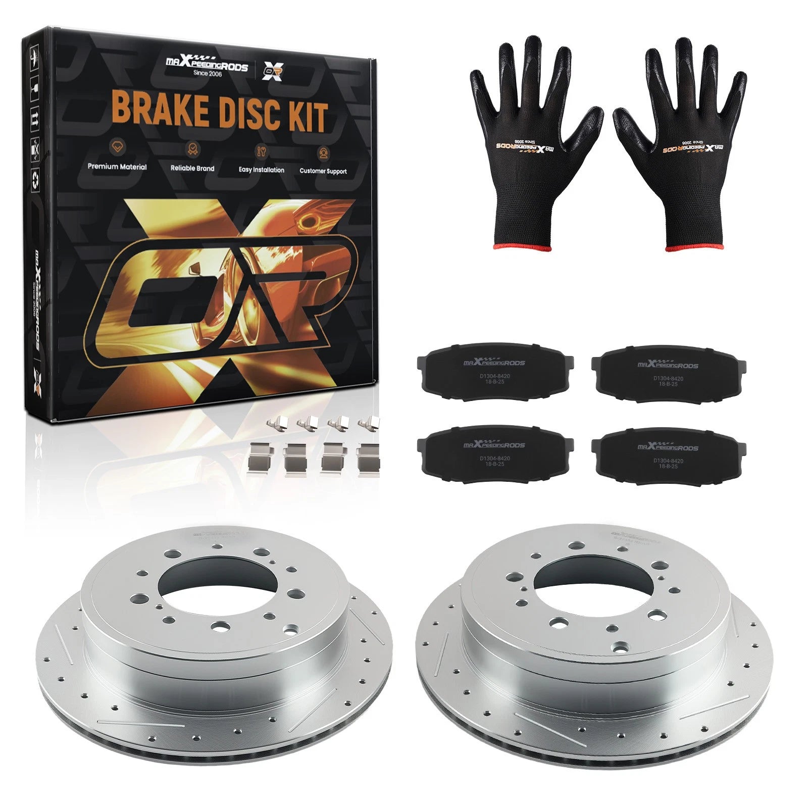 Rear Drilled & Slotted Brake Rotors + Pads for Toyota Land Cruiser/Sequoia/Tundra (2008–2021)