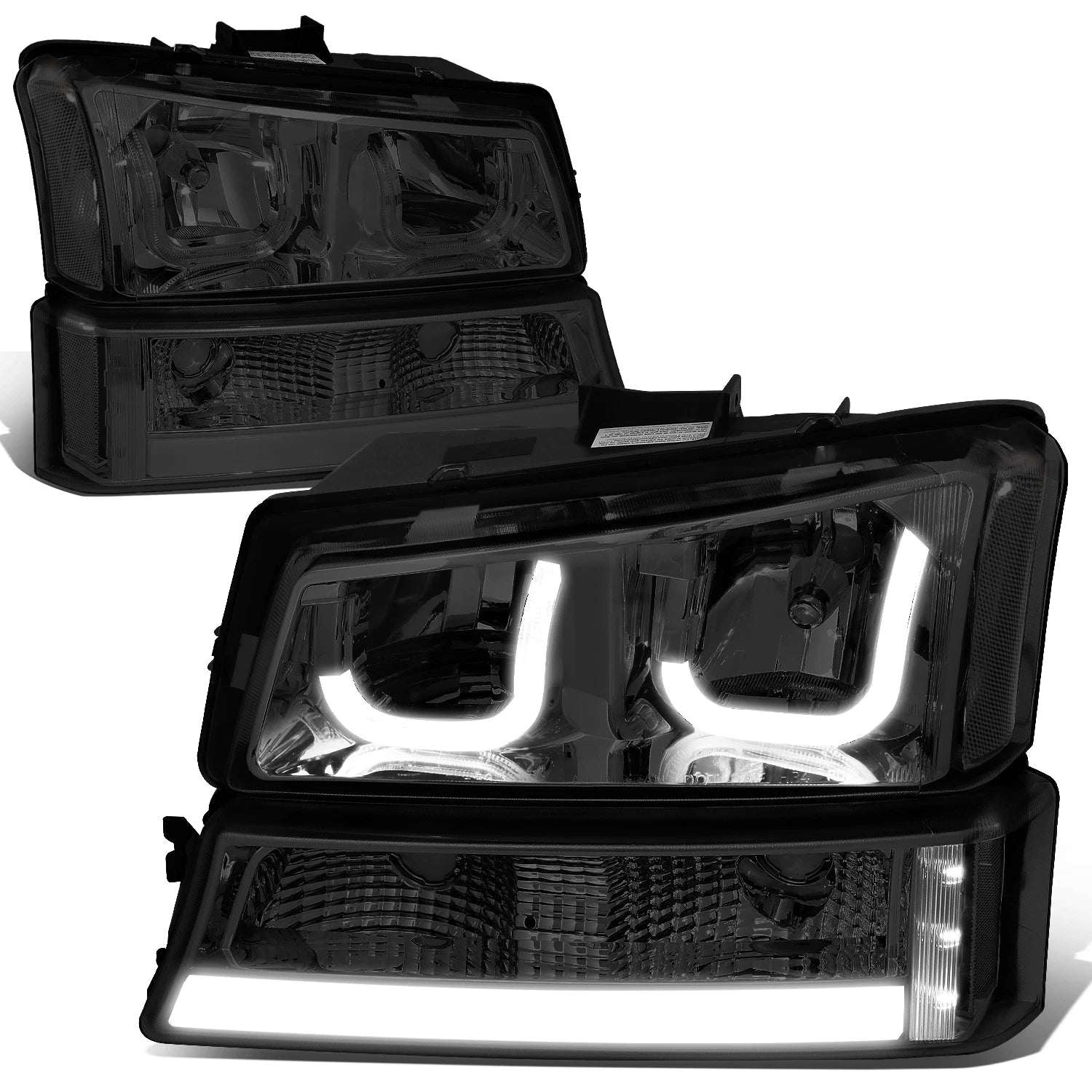2X J-Halo LED DRL Smoked/Clear Headlight Bumper Lamp for Chevy Silverado (2003–2007)