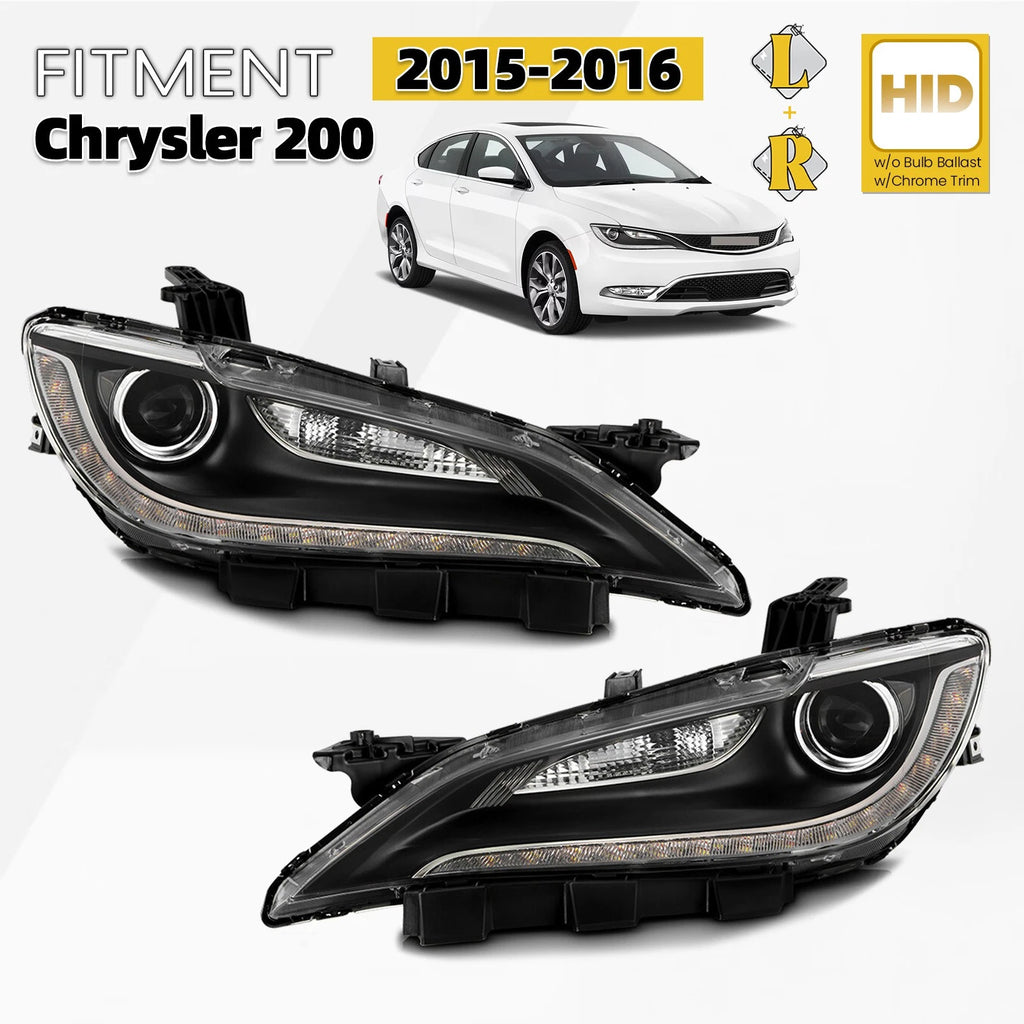 HID Headlight Set for Chrysler 200 (2015–2017) w/LED DRL & Chrome Trim