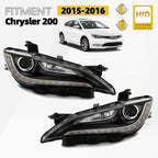 HID Headlight Set for Chrysler 200 (2015–2017) w/LED DRL & Chrome Trim