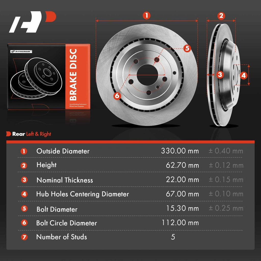 Rear Disc Brake Rotors for Mercedes-Benz GL320 GL350 GL450 GL550 (2007–2012)