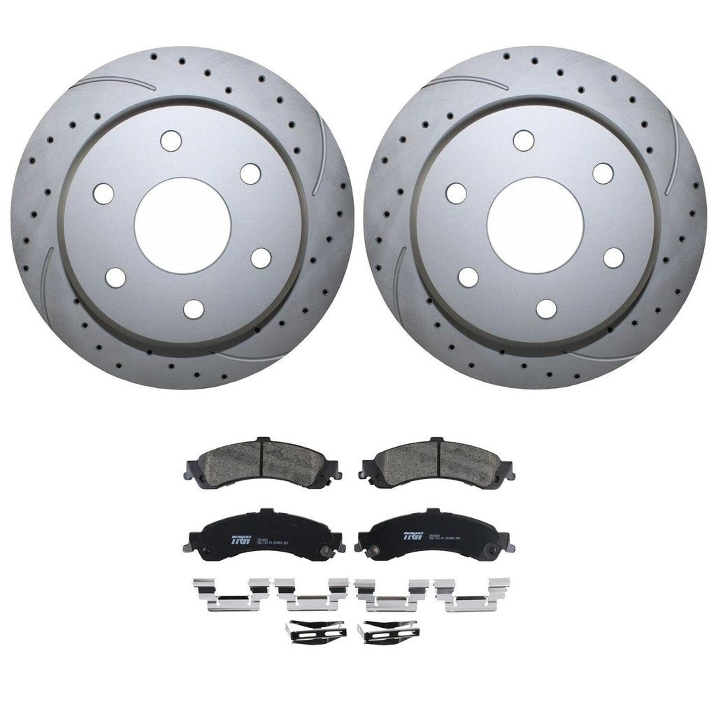 Rear Brake Kit 330mm Drilled Rotors & TRW Pro Ceramic Pads for Cadillac Chevy GMC