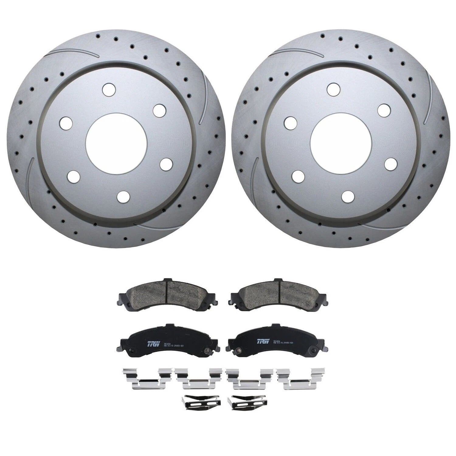 Rear Brake Kit 330mm Drilled Rotors & TRW Pro Ceramic Pads for Cadillac Chevy GMC