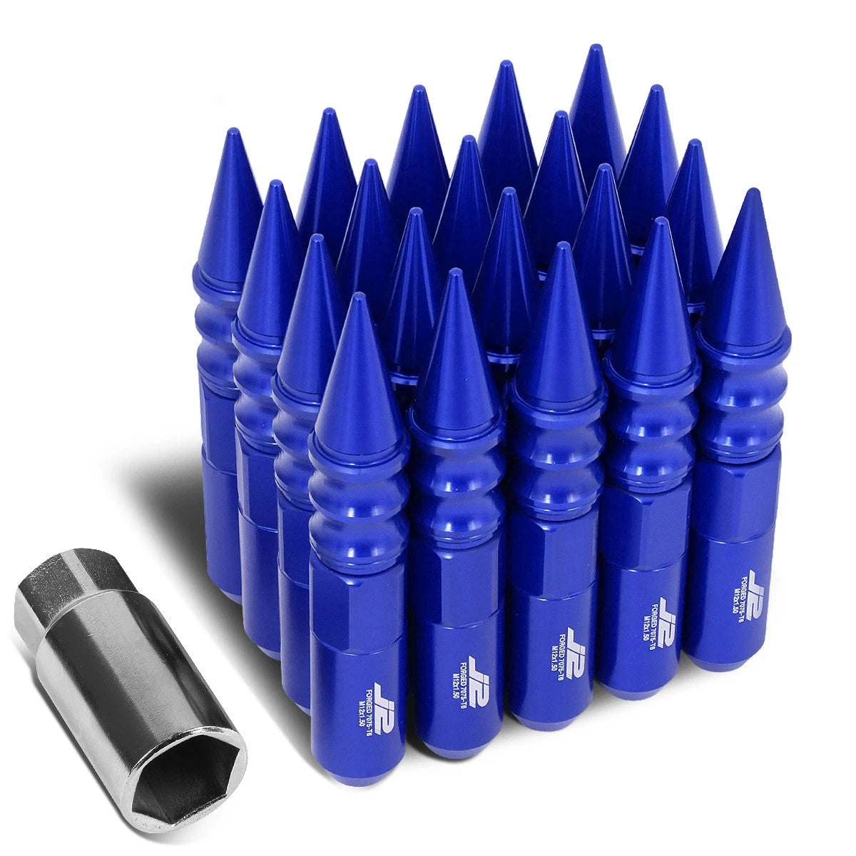 20 Pcs J2 7075 Forged Aluminum M12x1.5 Spiky Cap Lug Nuts w/Adapter for Universal