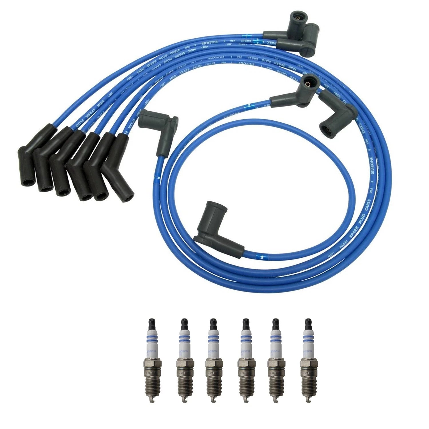 NGK Wire Set & Bosch 6 Double Platinum Spark Plugs for Mustang 3.8 V6 (1994–2004)