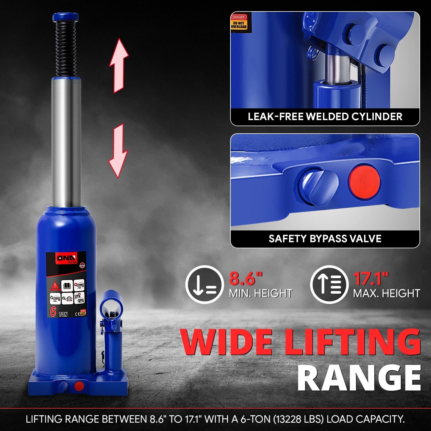 17" Hydraulic Bottle Jack for Automotive Repair (6 Tons)