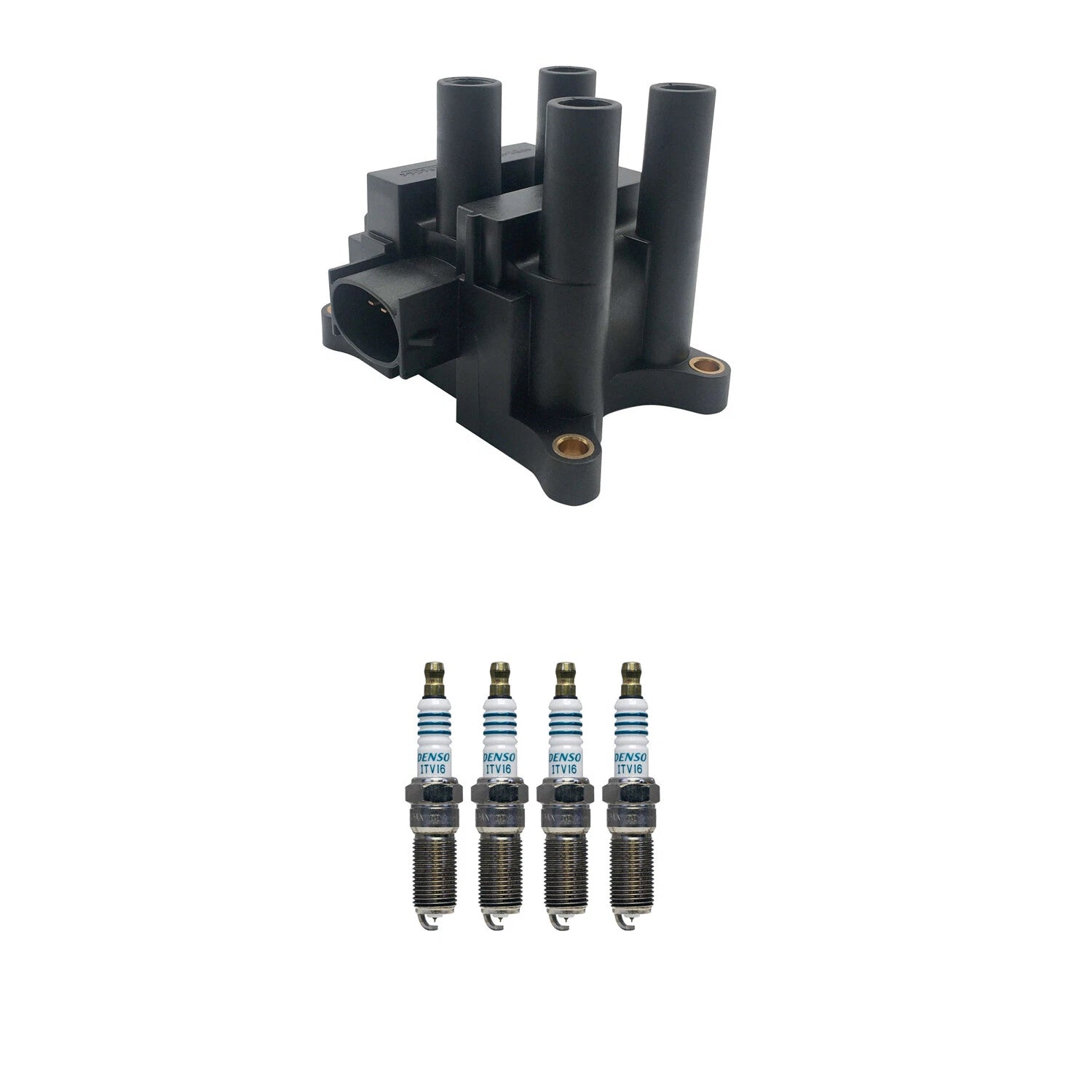 Hitachi Ignition Coil & 4 Denso Iridium Spark Plugs Kit for Escape (2001–2012)