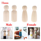 2X 75mm Wooden Peg Dolls for DIY Crafts & Cake Toppers