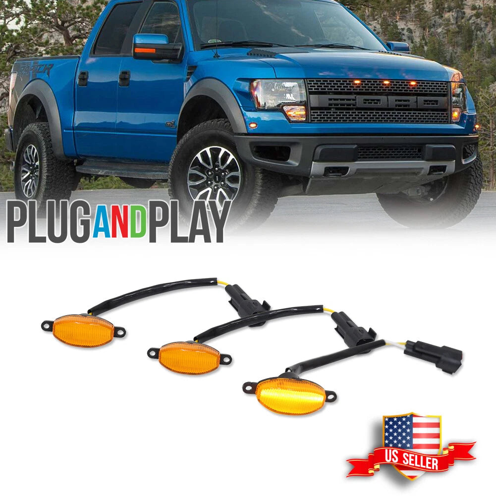 3X LED Front Grille Running Light DRL Kit for Ford F150 Raptor (2010–2014, 2017–2023)