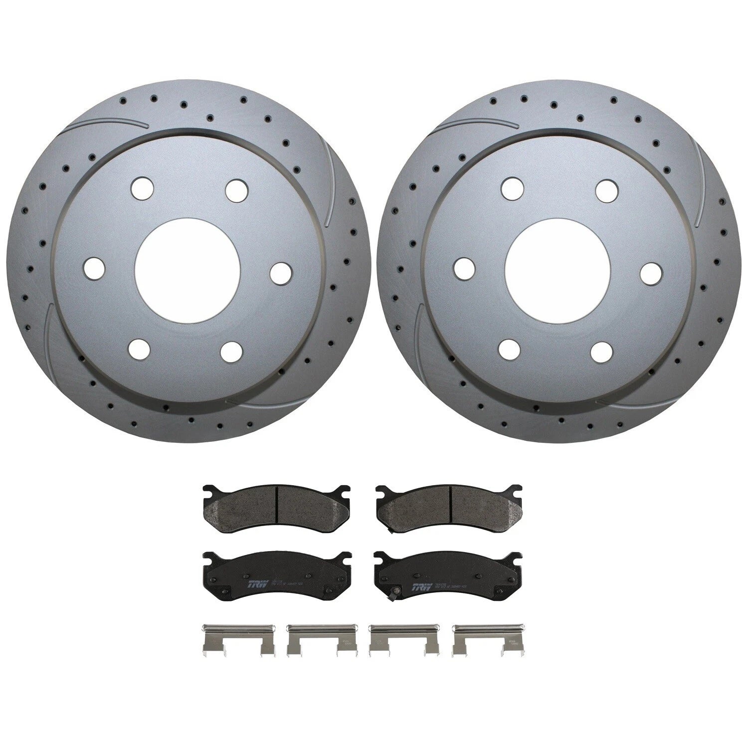 Rear Brake Kit 325mm Drilled Disc Rotors & TRW Pro Metallic Pads for Chevrolet GMC