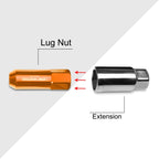 20Pc M12X1.25 Orange JDM Open-End Acorn Hex Wheel Lug Nuts + Extension 25mmx60mm