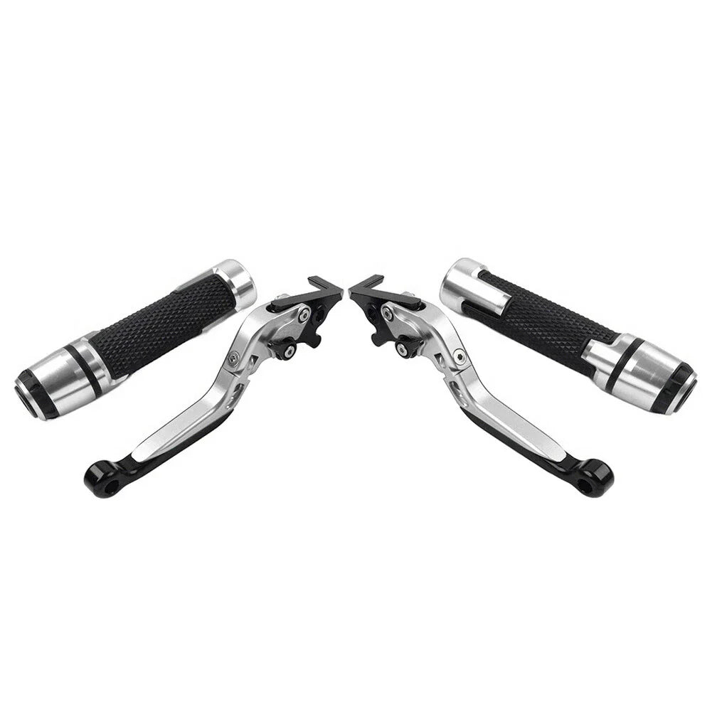 Silver Extendable Brake Clutch Levers & Handlebar Grips for Suzuki GSXR150