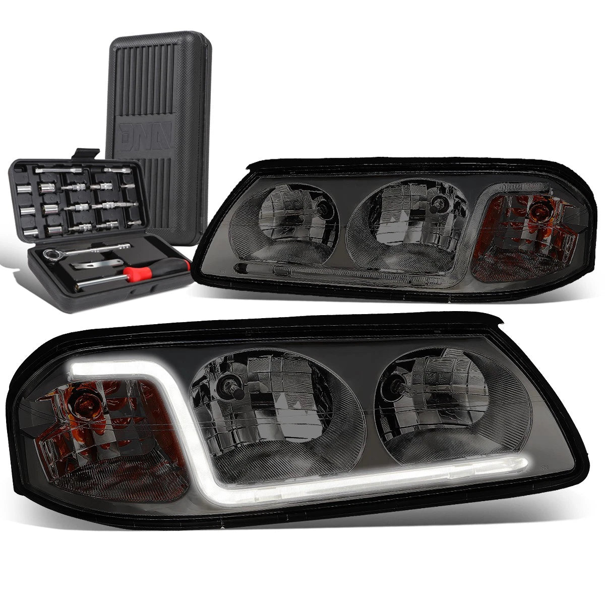LED DRL Tube Headlights for Chevy Impala (2000–2005) - Smoked Amber Signal