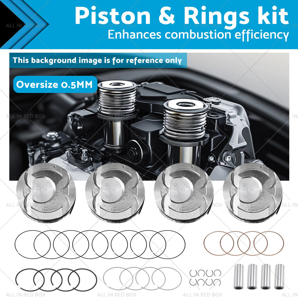 Piston & Ring Set 0.5MM for Hyundai Kia Accent Rio 1.6L (2012–2016)