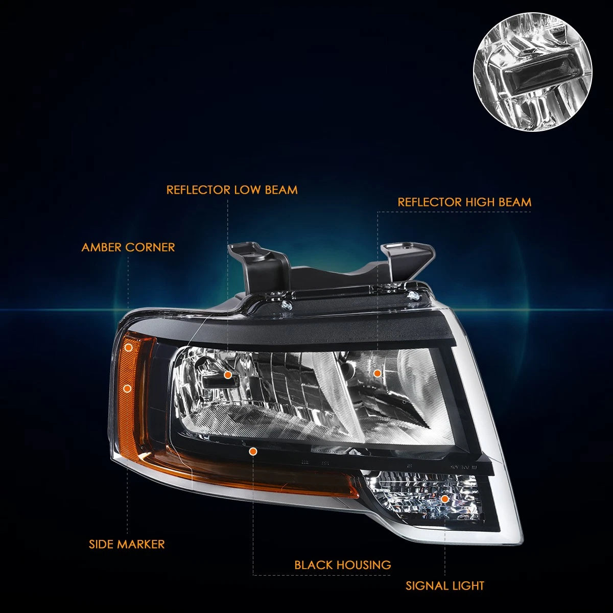 Right Side Headlight Lamp for Ford Expedition (2015–2017) Black Housing