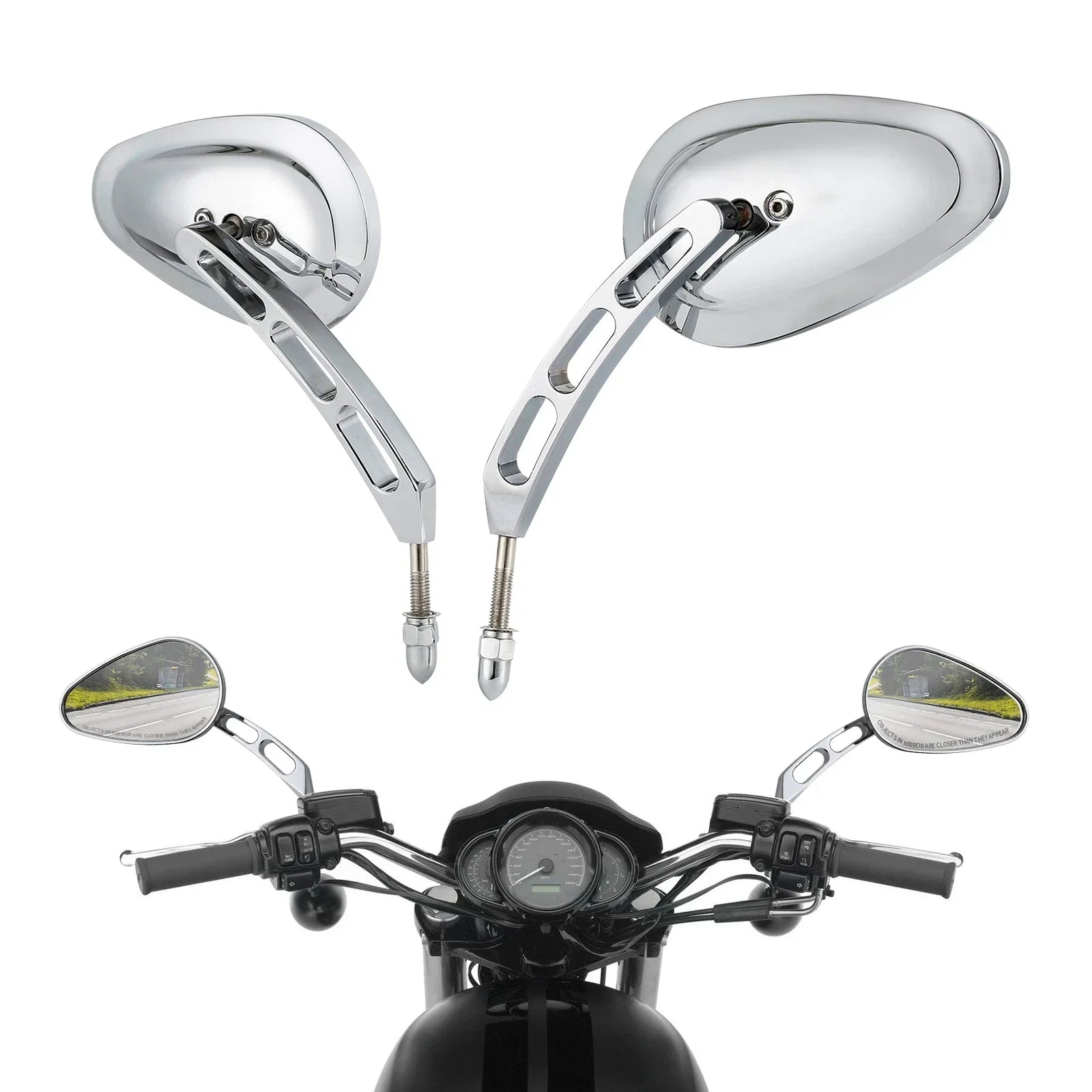 8mm Chrome Rear-View Mirrors for Harley Street Glide Sportster Dyna Softail