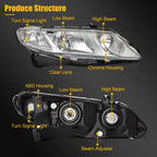Headlight Assembly for Honda Civic Sedan (2006–2011) Left & Right Chrome