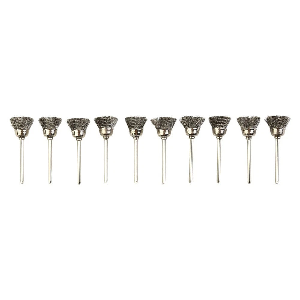 Set of 10 Bowl Shape 13MM End Brushes 3MM Shank Stainless Steel Wire Brush