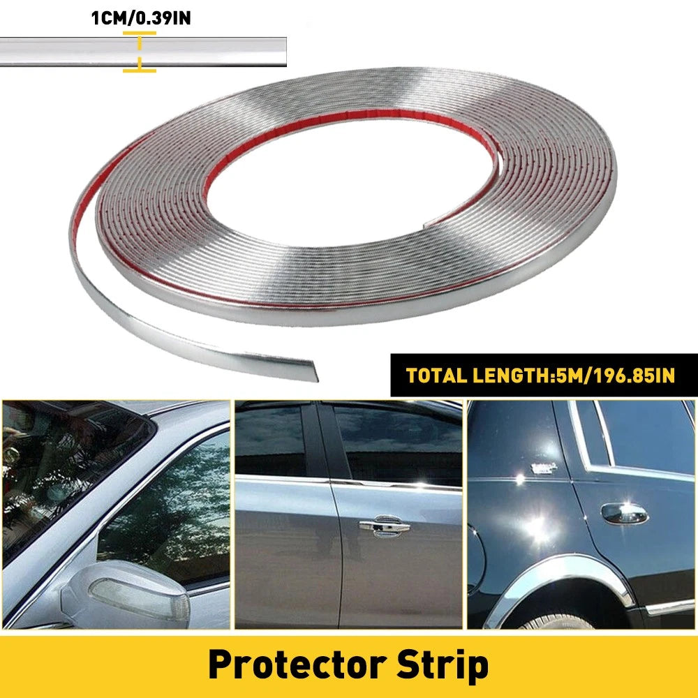 Chrome Door Guard Protector Moulding Trim Strip for Trucks SUV (0.47"x16FT)