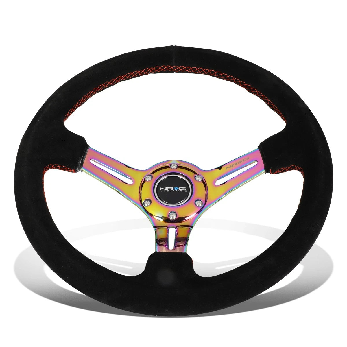 NRG 35cm 3" Deep Dish Neo Chrome Suede Steering Wheel for Universal (2010–2023)