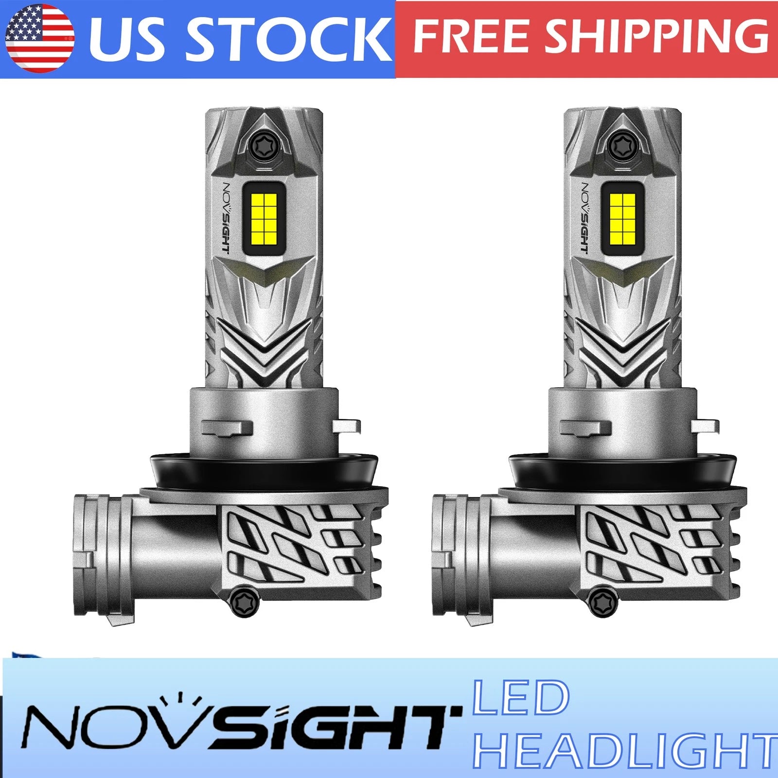 2X H11 H8 H9 LED Headlight Bulbs for NOVSIGHT (6500K)