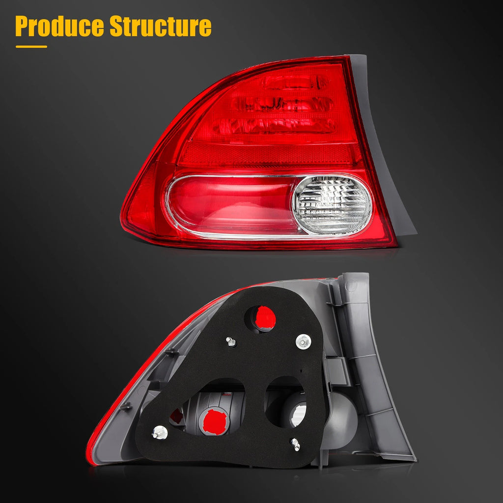 Tail Light Assembly Pair for Honda Civic Sedan (2009–2011) Red Housing