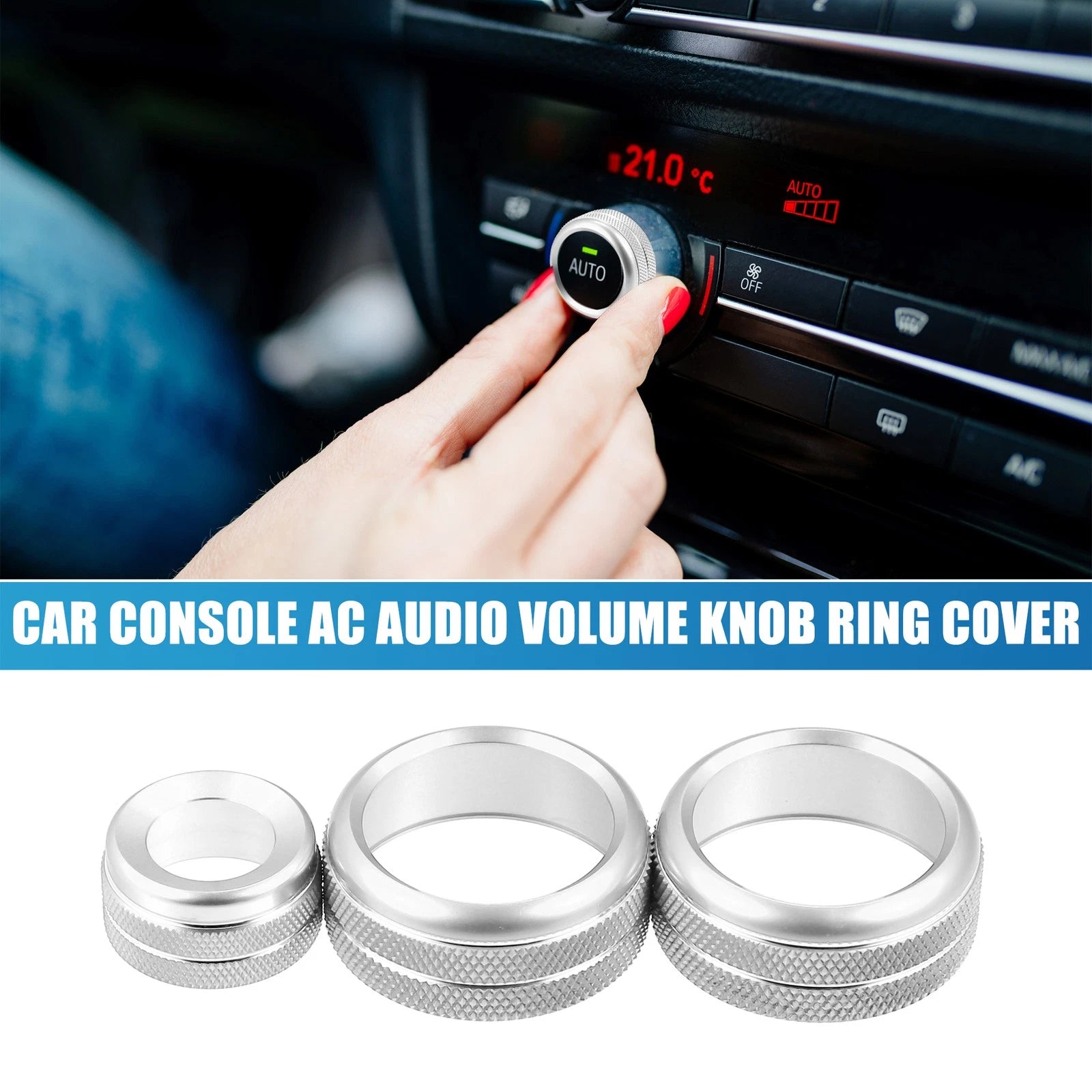 3Pcs AC Audio Volume Knob Cover for BMW F20 F22 F30 (2012–2019) Silver Tone