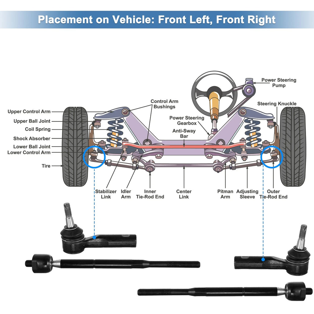 Set of 4 Front Inner Outer Tie Rod Ends ES800030 EV80445 for Chevrolet Pontiac
