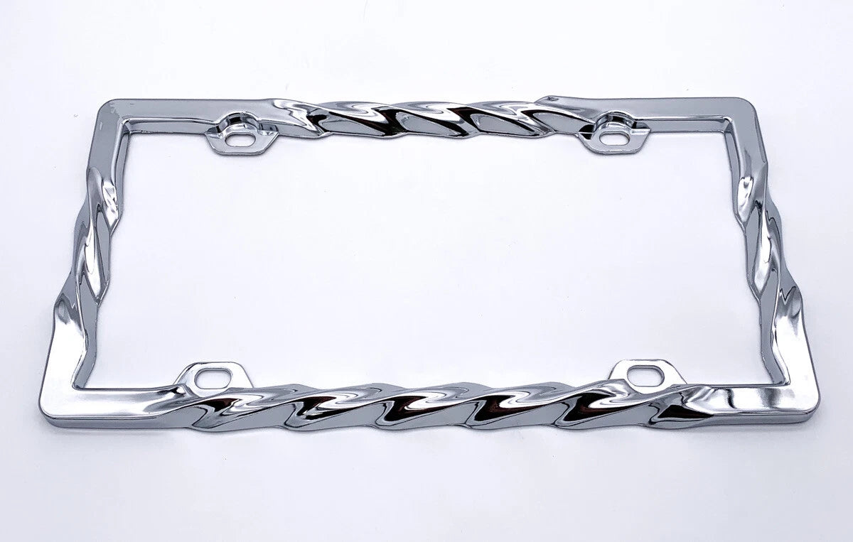 Chrome Twisted Spiral Heavy Duty License Plate Frame for Car Truck (Universal)