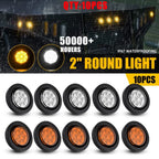 2" White Amber Round LED Marker Lights w/ Grommet for Truck RV (10-50X)