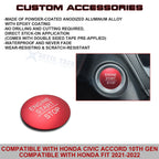 Red Aluminum Start/Stop Engine Button Cover Trim for 10th Gen Honda Accord (2018-2022)