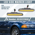 Pair LED Side Marker Amber Light for BMW 325i 330i E46 Clear Lens