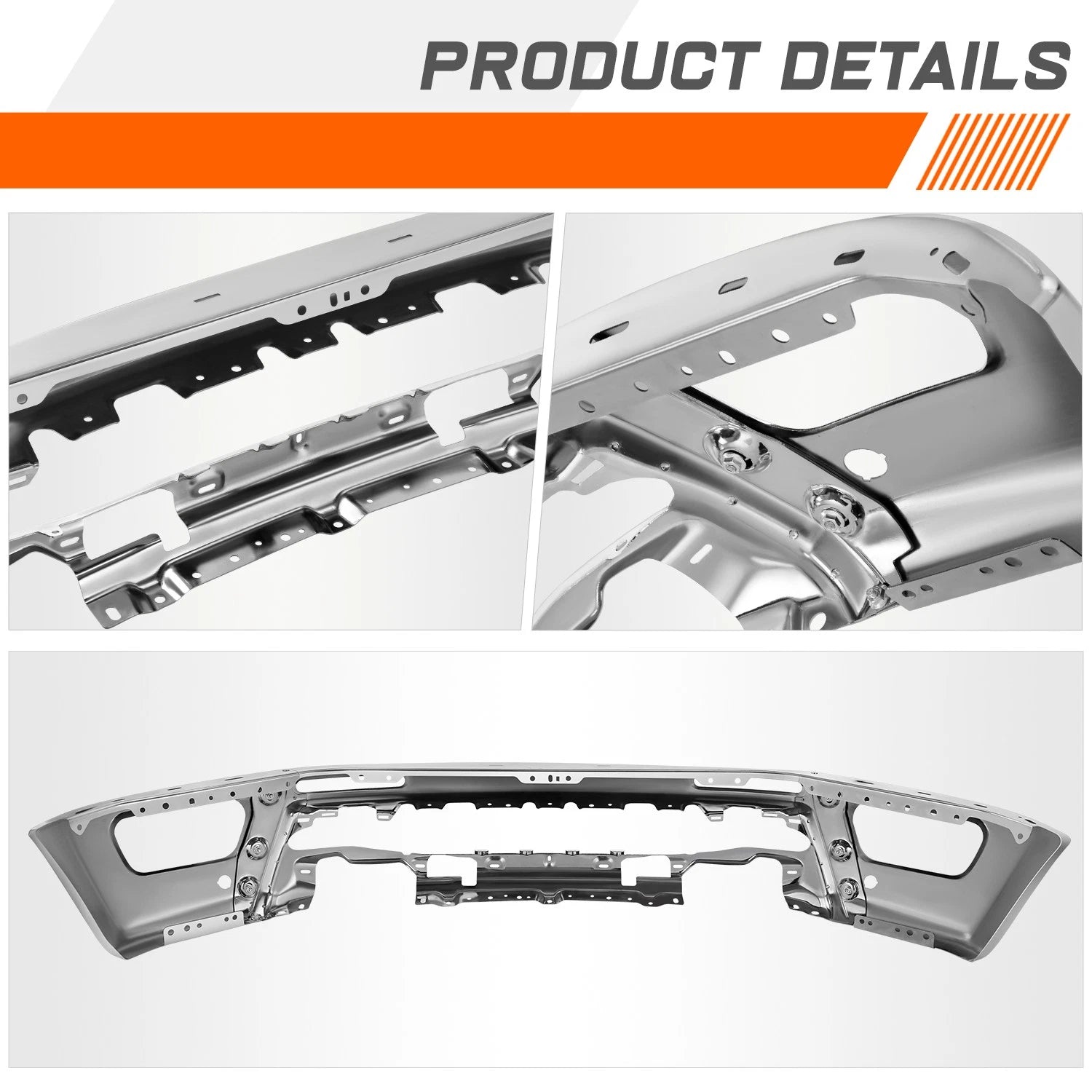 Steel Front Bumper Face Bar for Ford Ranger (2019–2024) w/ Park Sensor Holes Chrome
