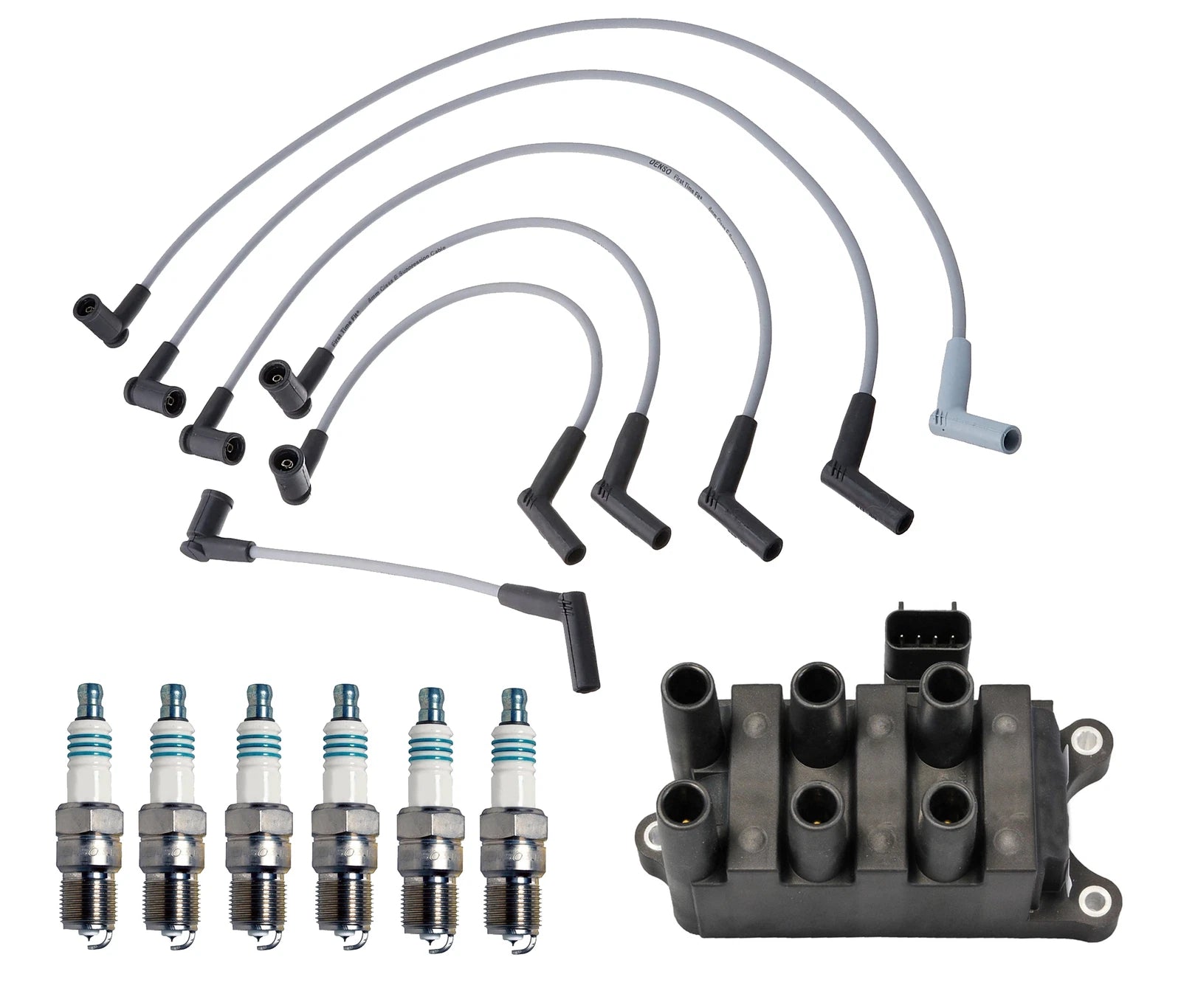 Set of 6 Denso Ignition Coil Wire & Iridium Power Spark Plugs for Ford Mercury V6