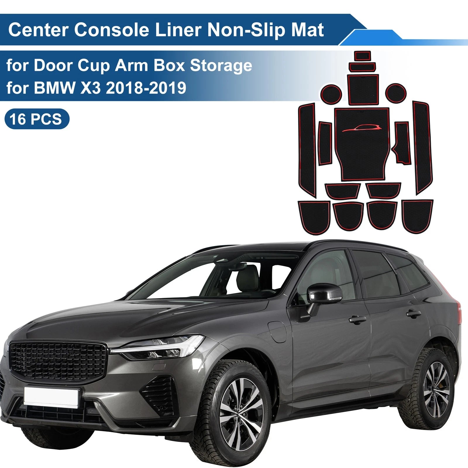 16 Pcs Non-Slip Mat for BMW X3 (2018–2019) PVC Red