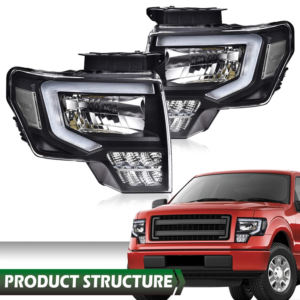 LED Headlights for Ford F-150 (2009–2014) Black/Clear DRL