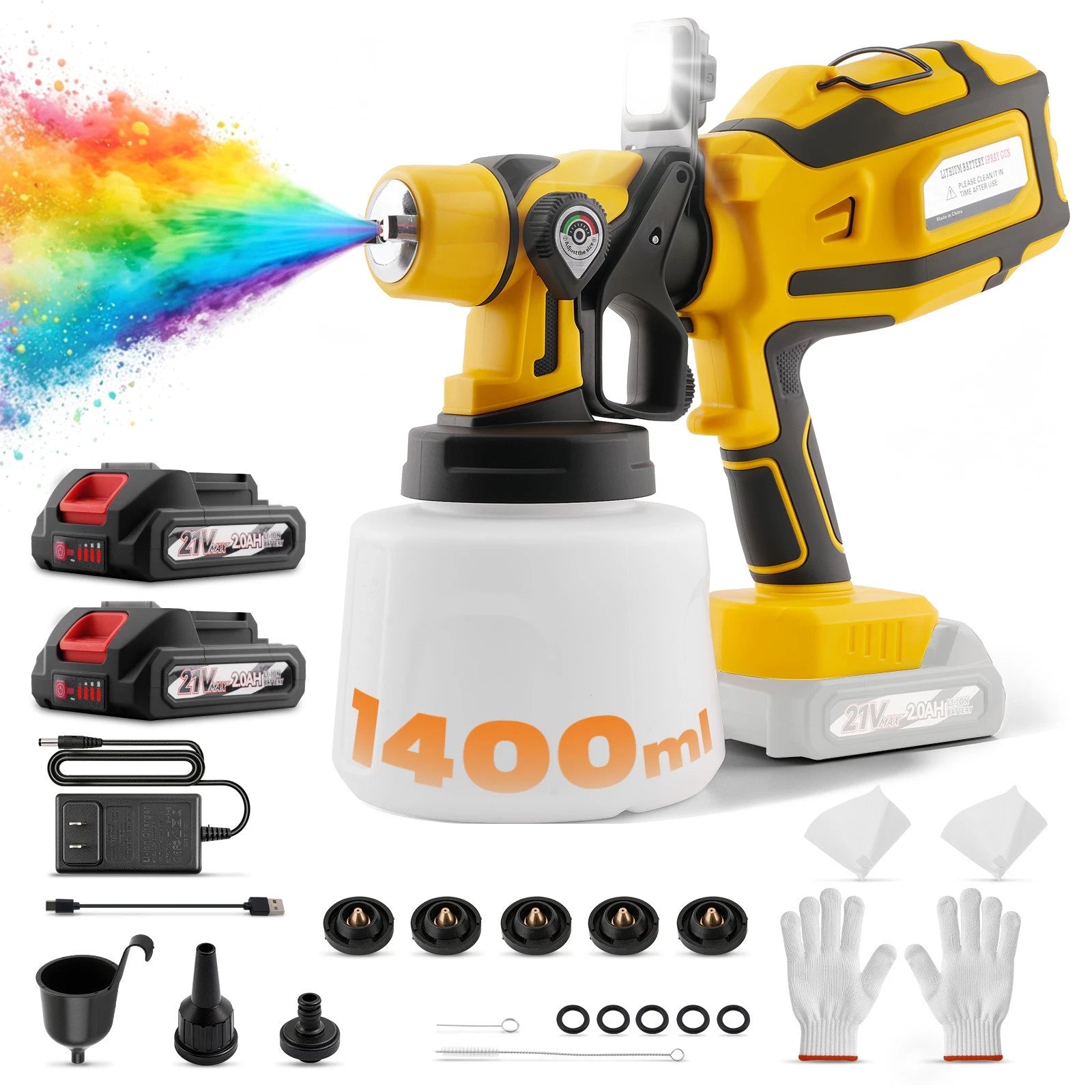 Handheld Paint Sprayer with LED Light and 5 Nozzles (1400ML)