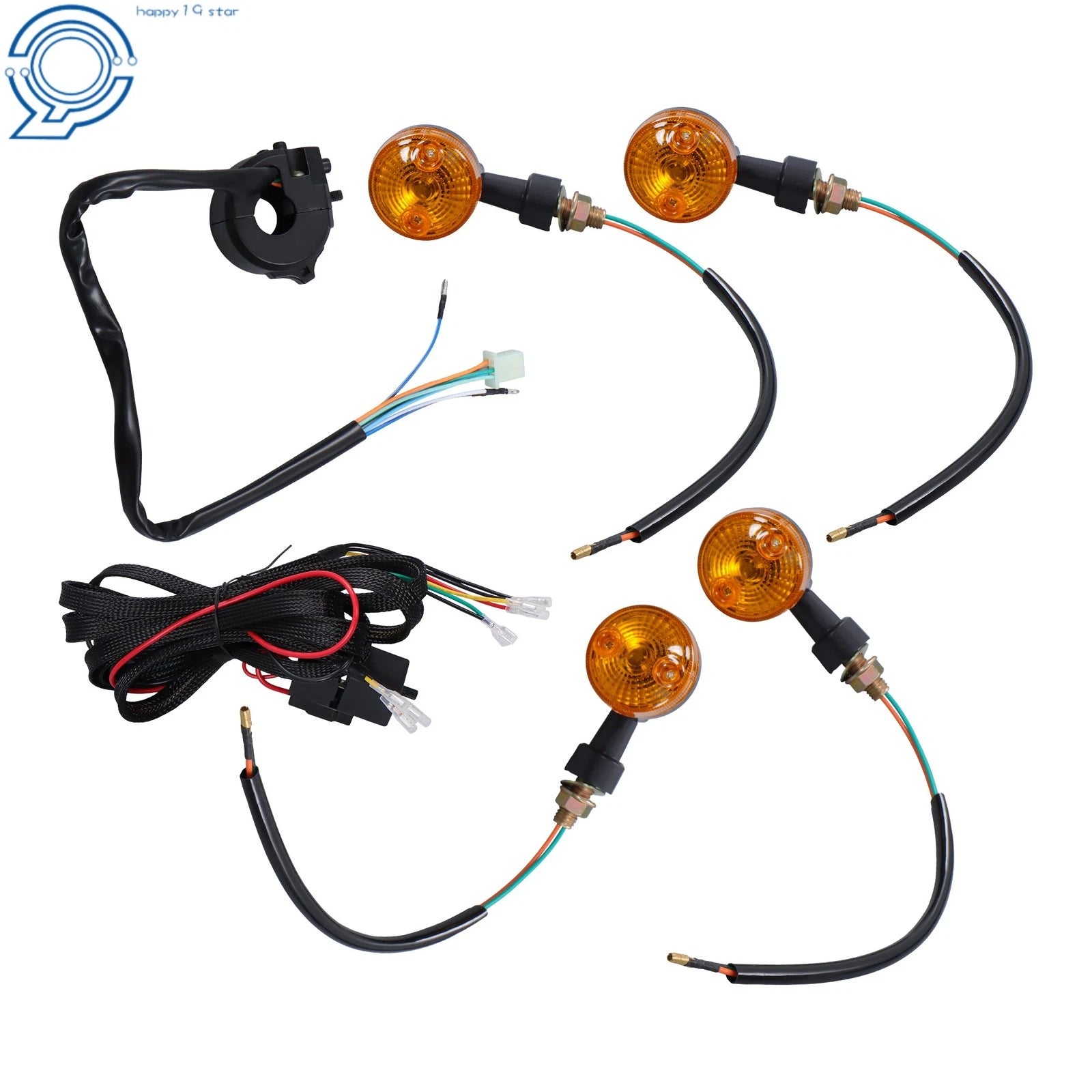 Set of 4 Motorcycle Indicator Wiring Loom Harness Relay Kit Universal