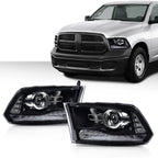Clear Black Projector Headlights with LED DRL for Ram 1500 2500 3500 (2009–2018)