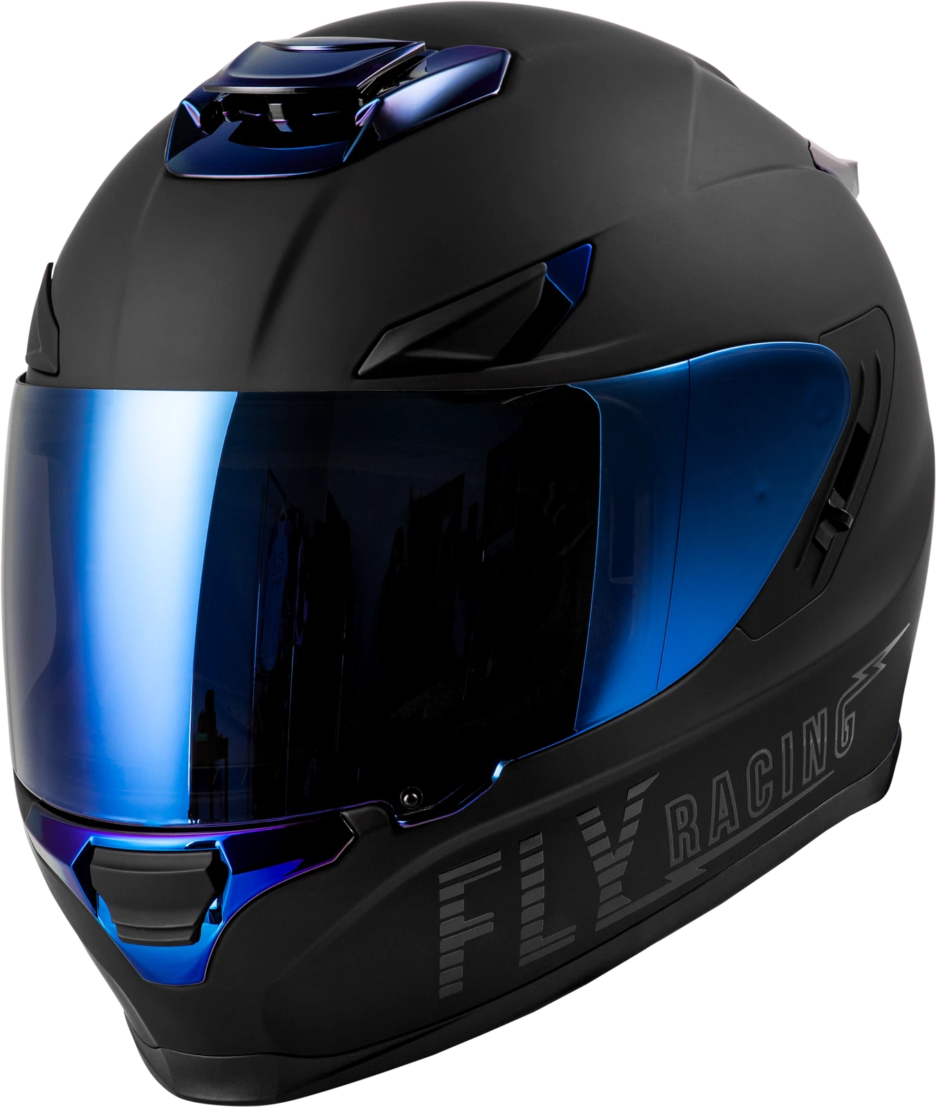 Fly Racing Sentinel Recon Helmet for Street Bikes (2024) Matte Black/Blue Chrome